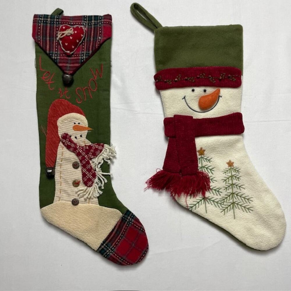 Christmas Stockings Snowman Pair Applique Embroidered Holiday Decor